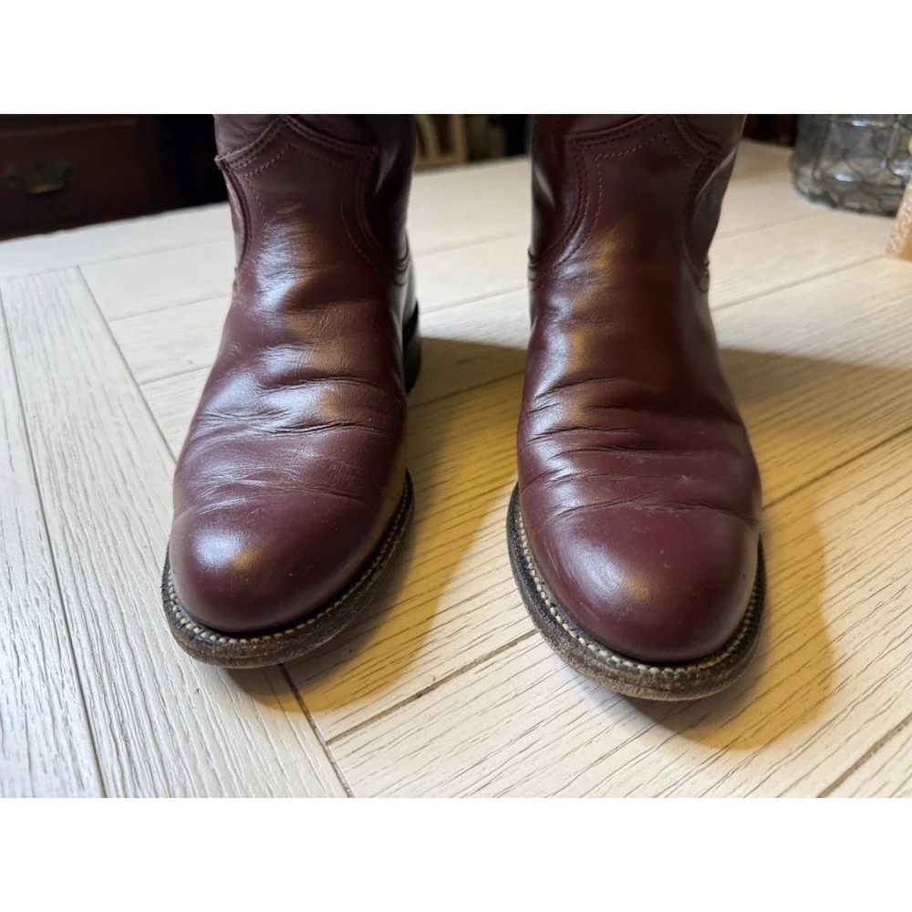 Justin Vintage Roper Boots Women's / Kids 4 B Made In‎ USA L3068 Maroon Leather